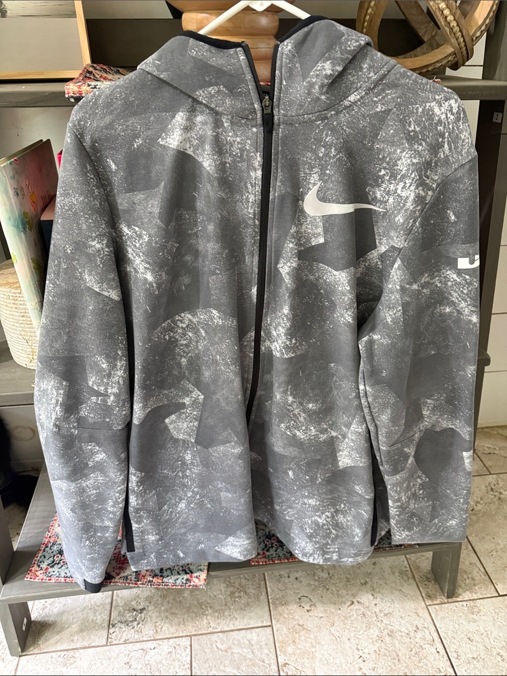 Nike Gray and White Camouflage Zip-Up Hoodie - Picture 1 of 5